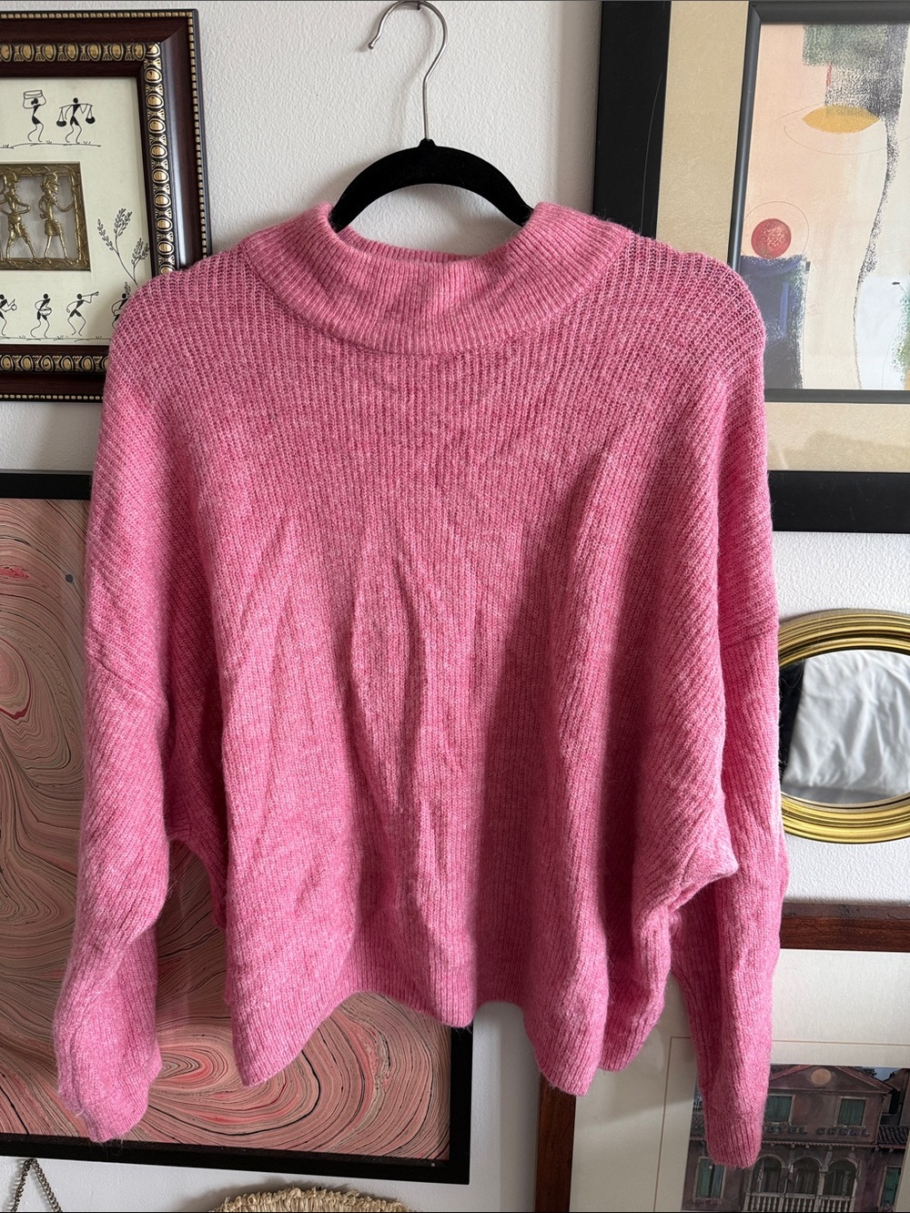 H&M Pink Ribbed Cowl-Neck Sweater